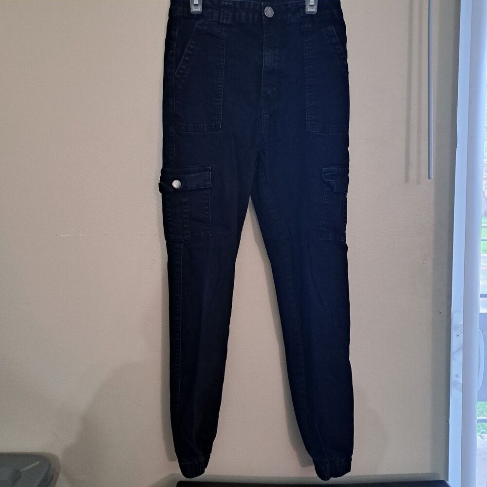 V.I.P. Boys Blue Jean Cargo Pants Elastic Waist Cargo Pockets Stretch size 11/12
